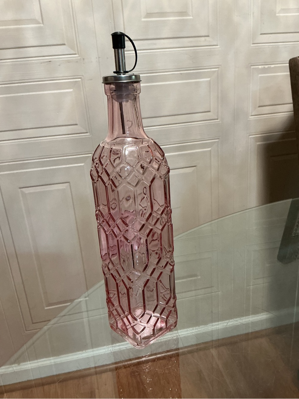 Brand New Pink  Oil  & Vinegar bottle White 12”